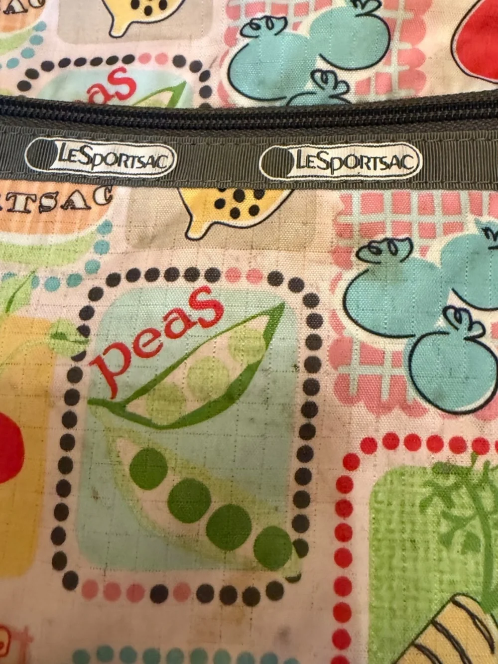 LeSportsac Fruit/ Veggie Farmers Market Three Zipper Crossbody Bag Purse Retired